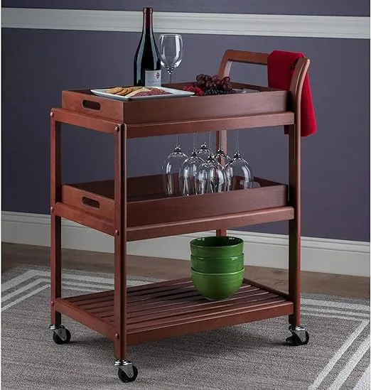 Winsome 3-Shelf Wood Mobile Serving Cart with Lockable Wheels, Walnut (94138)