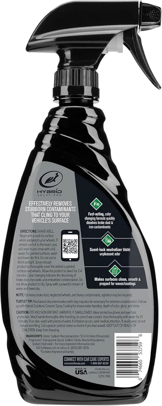 Turtle Wax 53759 Hybrid Solutions All Wheel Cleaner & Iron Remover, Rapid Removal of Surface Contaminants, Brake Dust and Rust, Safe for Paint, Motorcycle & RV, Low Odor Formula, 23 oz