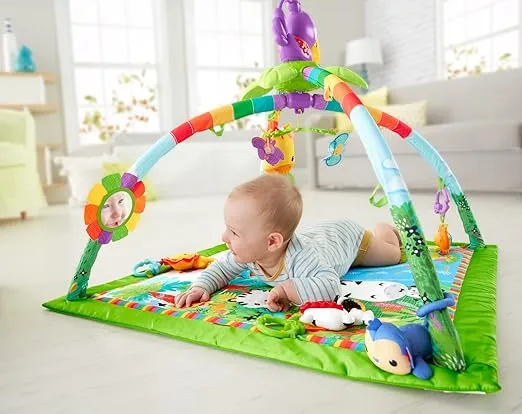 Fisher-Price Baby Playmat Rainforest Music & Lights Deluxe Gym with 10+ Activities & Toys for Developmental Play Newborns Ages 0+ Months
