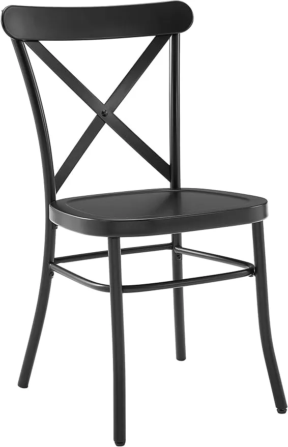 Crosley Furniture Camille Metal X Back Café Dining Chairs Set of 2, Matte Black