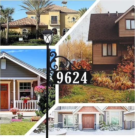 USA Handcrafted Boardwalk Customized Double-Sided Reflective Home Address Sign For Yard and Solar Decorative Light For 911 Number Visibility - 48" Pole - SL