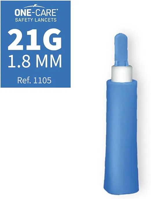 ONE-CARE Safety Lancets 21G x 1.8mm, Contact-Activated, 100/bx