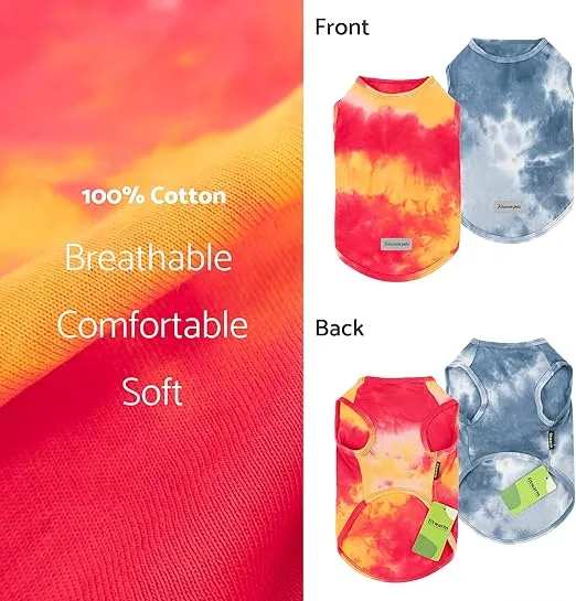 Fitwarm 2 Pack Dog Tie Dye Shirt, Dog Clothes for Small Dogs Boy, Pet Cat Outfit, Breathable Cotton, Orange, Blue, XL