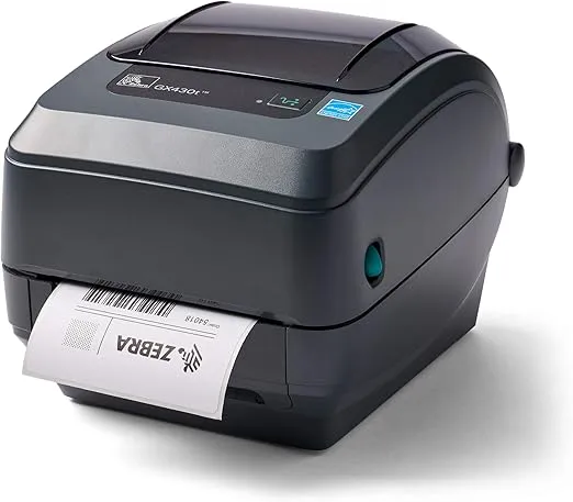 ZEBRA GX430t Monochrome Thermal Transfer Desktop Printer Print Width of 4 in USB Serial and Parallel Port Connectivity GX43-102510-000