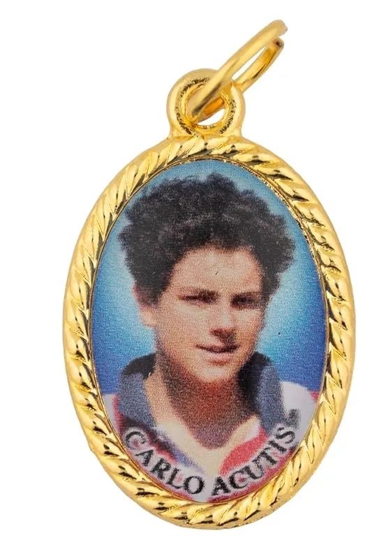 Carlo Acutis Medal (Gold-tone and Color) | Great for First Holy Communion and First Holy Confirmation | Great Catholic Gift | Religious Medallion for Jewelry and Home