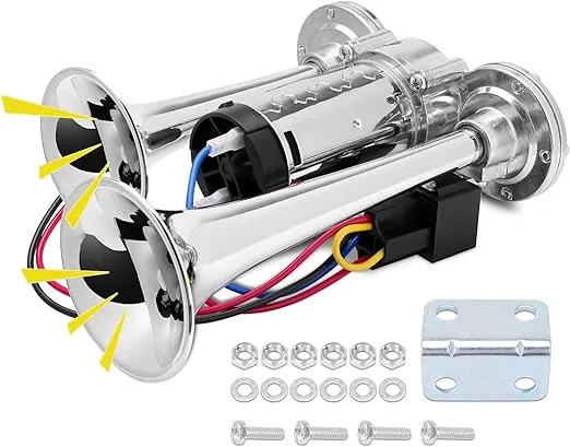 12V 600DB Upgraded Air Horn Dual Trumpets, Super Loud Train Electric Horn Kit with Air Compressor Compatible with 12V vehicles Trucks Trains Boats Pickup SUVs Cars Speaker