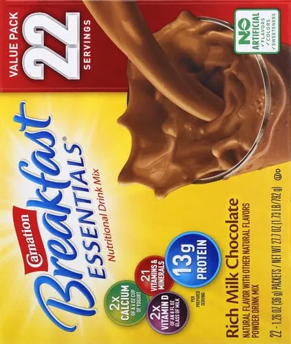 Carnation Breakfast Essentials Powder Drink Mix, Rich Milk Chocolate,1.26 Ounce (Pack of 22), (Packaging May Vary)