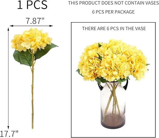 Kimura's Cabin 6pcs Fake Flowers Vintage Artificial Silk Hydrangea Flowers Bouquets Faux Hydrangea Stems for Home Table Centerpieces Wedding Party Autumn Garden Decoration (Yellow)