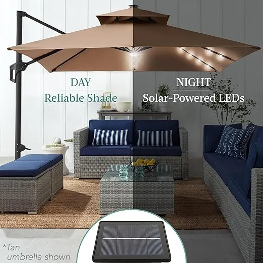 Best Choice Products 10x10ft 2-Tier Square Cantilever Patio Umbrella with Solar LED Lights, Offset Hanging Outdoor Sun Shade for Backyard w/Included Fillable Base, 360 Rotation - Rose Quartz