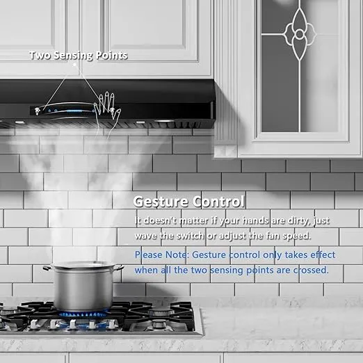 IKTCH 36 inch Range Hood 900 CFM, Black Under Cabinet Kitchen Vent Hood with 4 Speed Gesture Sensing&Touch Control Panel