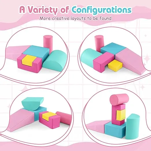 Costzon Toddler Climbing Toys, 6 Pieces Climb and Crawl Playset with PU Cover for Baby Crawling, Climbing & Walking, Indoor Foam Climbing Blocks for Toddlers 1-3 (Pink)
