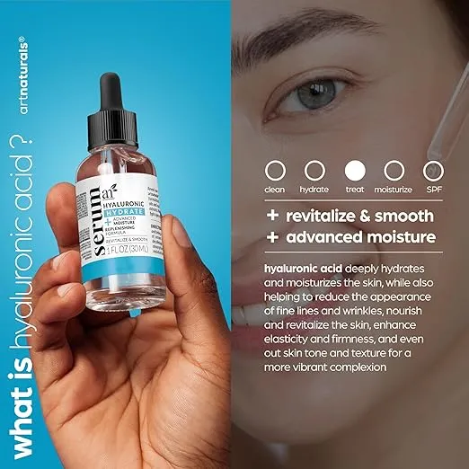 ArtNaturals Hyaluronic Acid Serum (1 Fl Oz / 30ml) - Anti- Aging Facial Serum, Natural Moisturizer w/Vitamin C Serum & Vitamin E - for Skin Care - Reduce Wrinkles & Dark Spots for Brightening Face