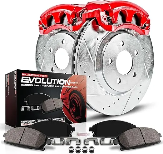 Power Stop KC3156 Z23 Daily Driver Front Caliper Kit-Drilled/Slotted Brake Rotors, Carbon-Fiber Ceramic Brake Pads, Calipers
