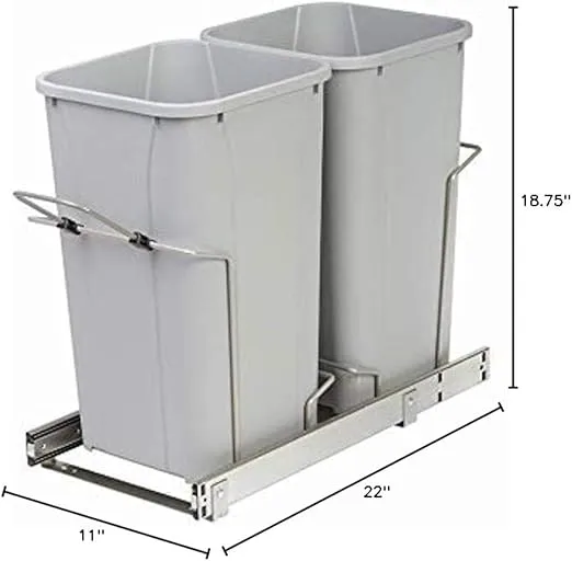 Knape & Vogt Platinum 11 in. x 22 in. x 18.75 in. 27 Qt. in-Cabinet Double Soft-Close Bottom-Mount Pull-Out Trash Can