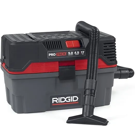 RIDGID 50318 4500RV ProPack 4.5-Gal. Portable Wet Dry Shop Vacuum with Toolbox Design, 5.0 Peak HP Motor, Expandable Pro Hose, and Blower Port, Red