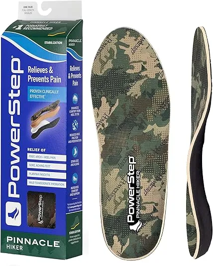 Powerstep Insoles, Pinnacle Hiker, Arch Support Hiking Boot Insole, Maximum Arch Support Orthotic For Women and Men