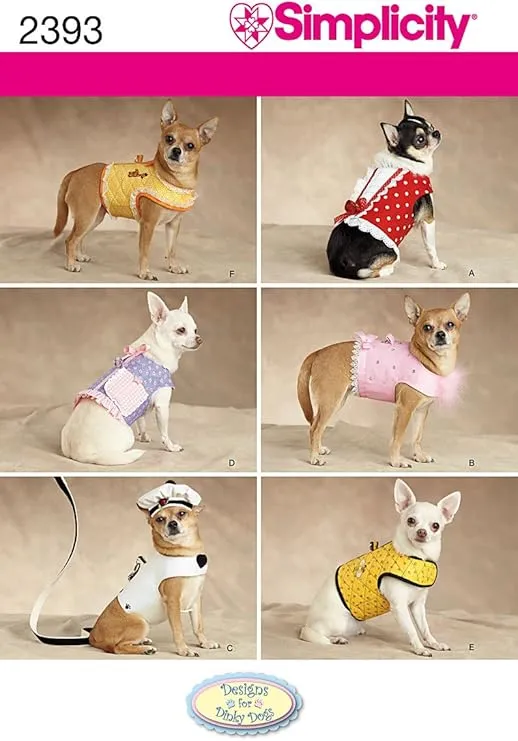 Simplicity Small to Medium Dog Clothes and Jackets Sewing Pattern, Sizes XXS to M,White. Tan