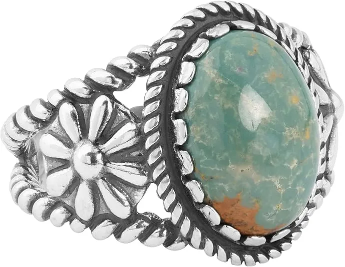 American West Jewelry Sterling Silver Women's & Men's Ring Choice of Gemstone Color Native-Inspired Flower Sizes 5 to 13
