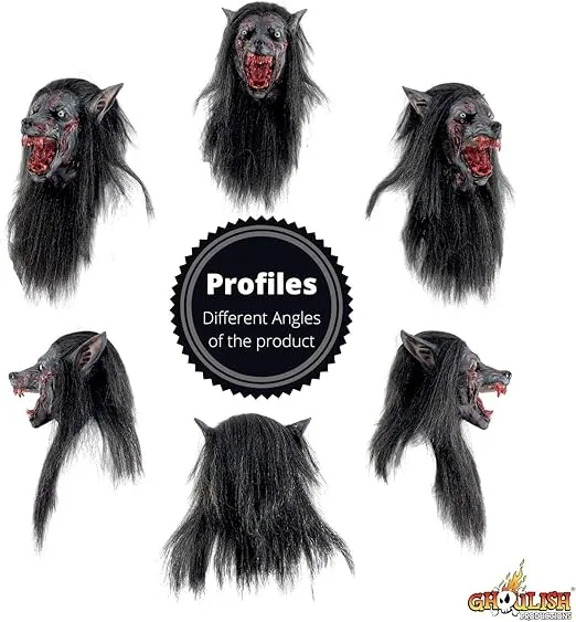 Ghoulish Productions Black Wolf Mask. Black Wolf Latex Mask, Snarling Wolf Mask, Werewolf Creature Mask With Black Fur. Werewolves Line. One Size Latex Mask