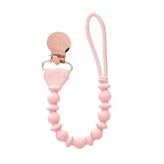 Itzy Ritzy Silicone Pacifier Clip 100% Food Grade Silicone Pacifier Strap with Clip Keeps Pacifiers, Teethers & Small Toys in Place Features One-Piece Design & Silicone Cord (Pink)