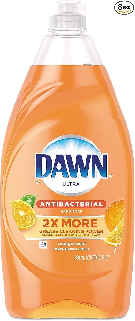 Dawn Ultra Antibacterial Hand Soap, Dishwashing Liquid Dish Soap Orange, 28 Fluid Ounce, Pack of 8