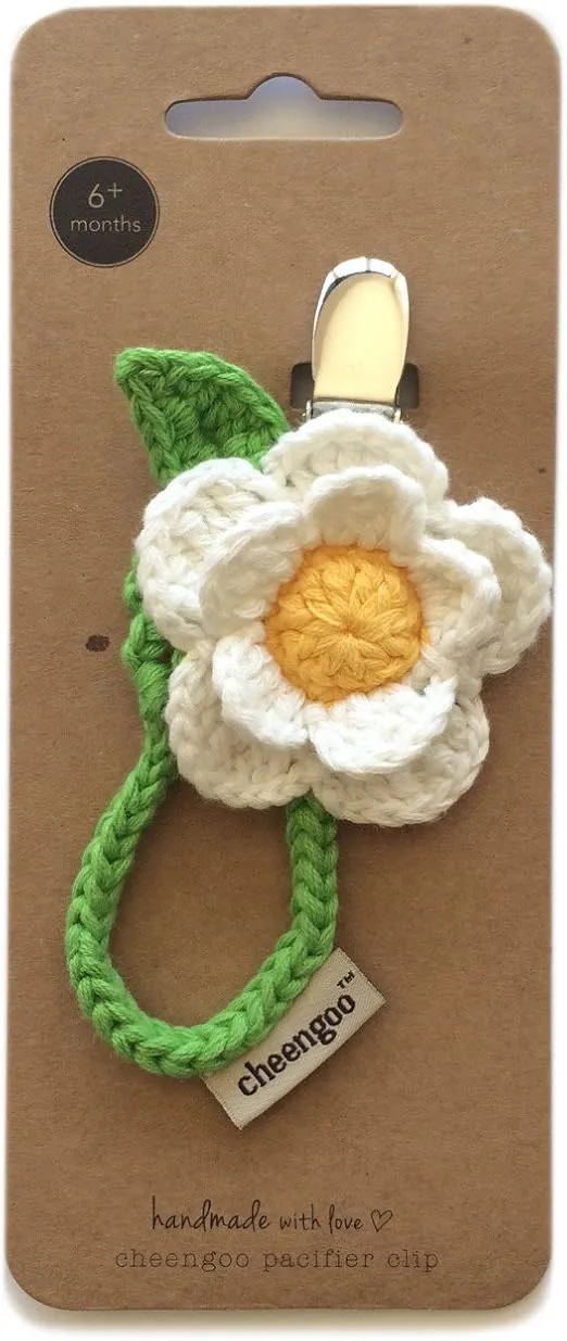 Organic Hand Crocheted Pacifier Clip - Daisy