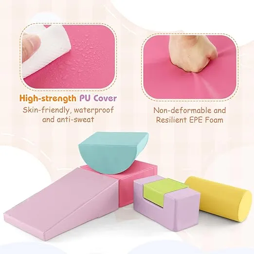 Costzon Toddler Climbing Toys, 6 Pieces Climb and Crawl Playset with PU Cover for Baby Crawling, Climbing & Walking, Indoor Foam Climbing Blocks for Toddlers 1-3