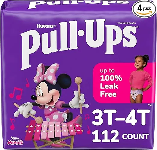 Pull-Ups Girls' Potty Training Pants, Size 3T-4T Training Underwear (32-40 lbs), 112 Count (4 Packs of 28)