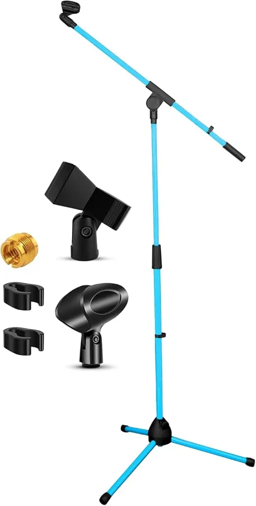 5 Core Tripod Mic Stand Floor Adjustable 18 to 72 Inches Sturdy Boom Arm Holder Microphone Stands Pedestal Para Microfono for Singing MS 080 SKY BLU
