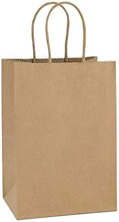 BagDream Kraft Paper Bags 25Pcs 5.25x3x8 Inches Small Paper Gift Bags with Handles Party Favor Bags Shopping Bags Brown Gift Bags Paper Sacks
