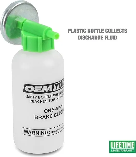 OEMTOOLS 25036 2oz Brake Bleeder Kit, Hands-Free Brake Fluid Bleeder Kit, Brake Bleeder Bottle for Calipers and Cylinders, Leak-Free Brake Bleed Kit, Transparent Brake Bleeder Hose