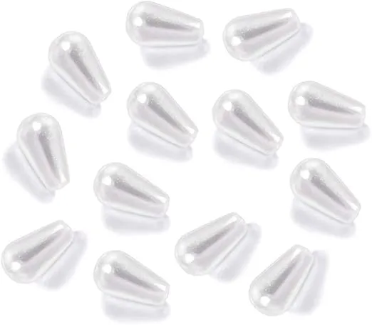 AKOAK Pack of 100 White Plastic Faux Pearl Teardrop Imitation Pearl Waterdrop Beads for DIY Jewelry Making (6MM x 10MM)