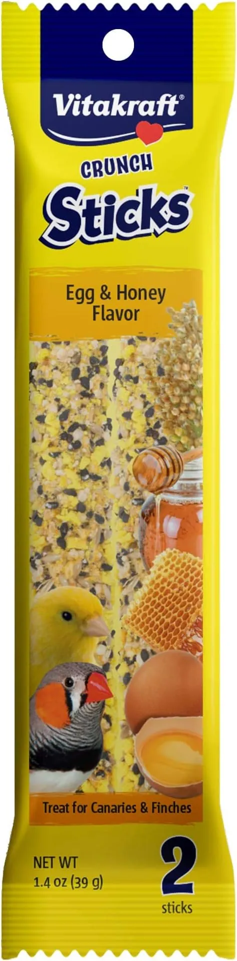 Vitakraft Crunch Sticks for Canaries and Finches - Egg and Honey - Pet Bird Treat Toy