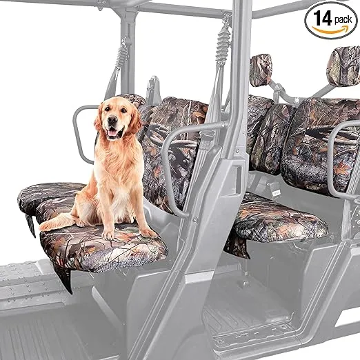 KEMIMOTO UTV Seat Covers Camo, Waterproof Repellent UTV Seat Cover Set w/Headrest Cover Compatible with Can Am Defender Front Two Doors Split Bench Seat Covers- Camo