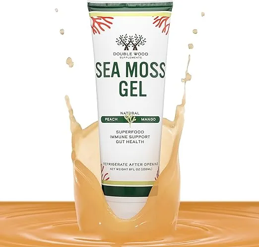 Sea Moss Gel (Organic, Raw, Wildcrafted Irish Sea Moss) 8 Fl Oz of Peach Mango Flavored Seamoss Gel, 31 Day Supply (Superfood with Only 5 Calories Per Serving, 1 Gram Added Sugars) by Double Wood