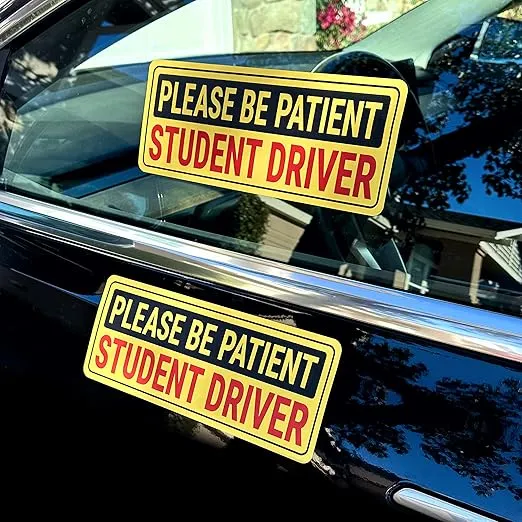 Non-Magnetic Student Driver Stickers - Removable Student Driver Decals for Cars & Windows - Paint-Safe Student Driver Signs (10x4 inches, 2-Pack)