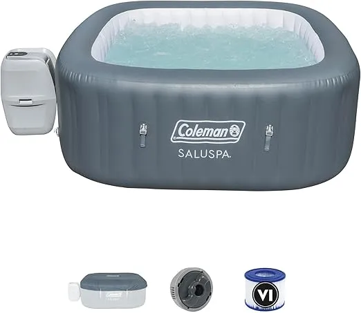 Bestway Coleman Hawaii AirJet Large Square 4 to 6 Person Inflatable Hot Tub Portable Outdoor Spa with 140 AirJets and EnergySense Cover, Grey