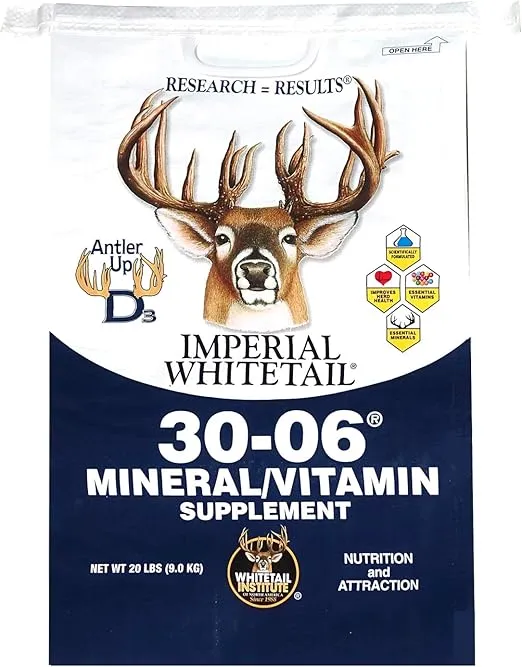Whitetail Institute 30-06 Mineral and Vitamin Supplement for Deer Food Plots, Provides Antler-Building Nutrition and Attracts Deer, Original, 20 lbs