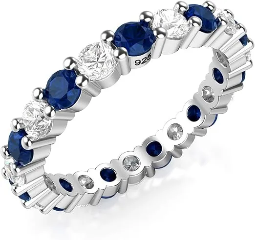 Metal Factory Sz (9) 3.50MM Sterling Silver 925 White & Blue CZ Eternity Engagement Wedding Band Ring