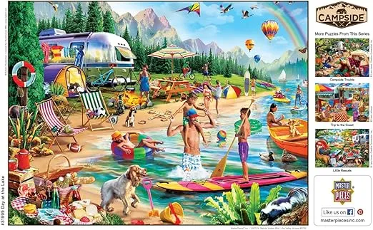 MasterPieces - 300 Piece Jigsaw Puzzle, Large EZ Grip Shapes, Camp Day at The Lake, Fun for Adults, Seniors, Family, Kids, Non-Glare Finish, 18"x24"