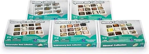 Educational Insights Complete Rock, Mineral, and Fossil Collection, Ages 8 and up, (57 pieces with storage tray)