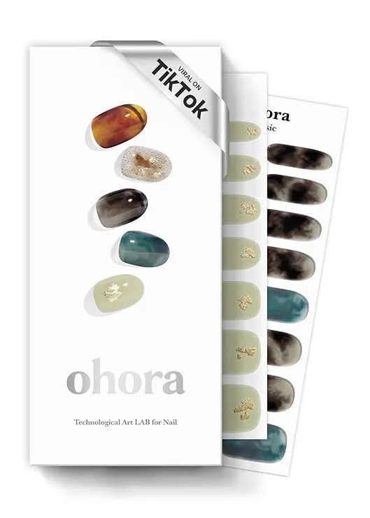 ohora Semi Cured Gel Nail Strips (N Dreaming) - Dark, Patterned, Works with Any UV/LED Nail Lamps, Salon-Quality, Easy to Apply & Remove - Christmas Gel Nail Wraps, Stickers, Christmas Stockings