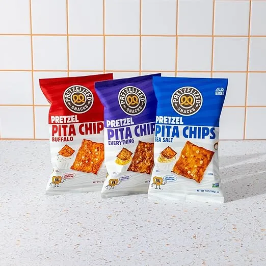 PRETZELIZED Snacks PRETZELIZED Pretzel Pita Chips, Everything Flavored, 7oz Bag (Pack of 12)