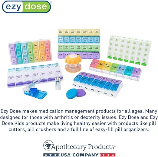 Ezy Dose Weekly (7-Day) Pill Case, Medicine Planner, Vitamin Organizer Box, Convenient and Easy to Use, X-Large Pop-Out Compartments, 3 Times a Day, Rainbow Lids with Case, BPA Free