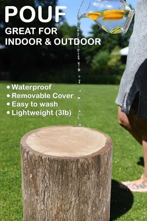 Delsit Woody Outdoor Pouf Ottoman - European Made Waterproof & Lightweight Round Seat - Stylish Home Decor & Living Room Furniture -Versatile Footrest & Seating for Indoor & Outdoor | Original Print