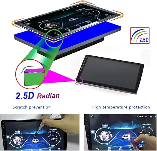 Hikity 10.1 Inch Android Car Stereo Touch Screen Double Din Car Radio WiFi Bluetooth GPS Navigation FM Radio Support Mirror Link for Android/iOS Phone, with 12 Led Lights HD Rear View Camera