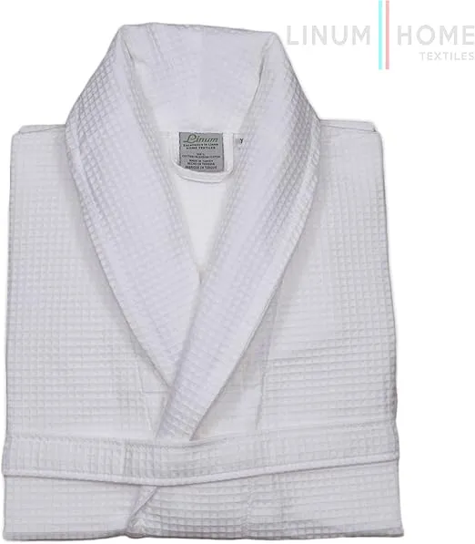 Linum Home Textiles Unisex Waffle Weave Bathrobe, Small/Medium,Pure White