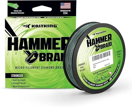 KastKing Hammer Braid Fishing Line - Abrasion Resistant Braided Line, Made in The USA, Thin Diameter Superline, Line Endorsed by Bill Dance, Tighter Diamond Braid, Zero Stretch, More Color Fast