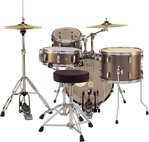 Pearl Roadshow Drum Set 4-Piece Complete Kit with Cymbals and Stands, Bronze Metallic (RS584C/C707)