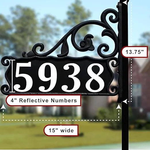 Boardwalk Customized Address Yard Sign Floral Design Address Sign, Handcrafted, Double-Sided, Reflective 30 Post - AS